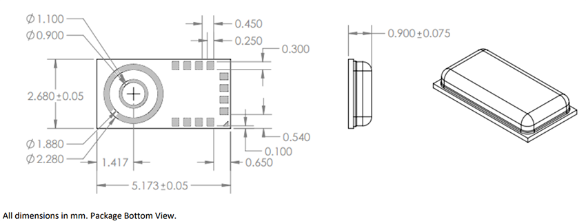 Technische Zeichnung - TDK InvenSense ICU-30201 Ultraschall-Time-of-Flight-Wegsensor